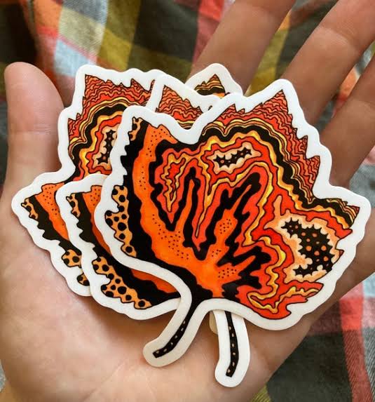 Illustrated vinyl maple-leaf stickers