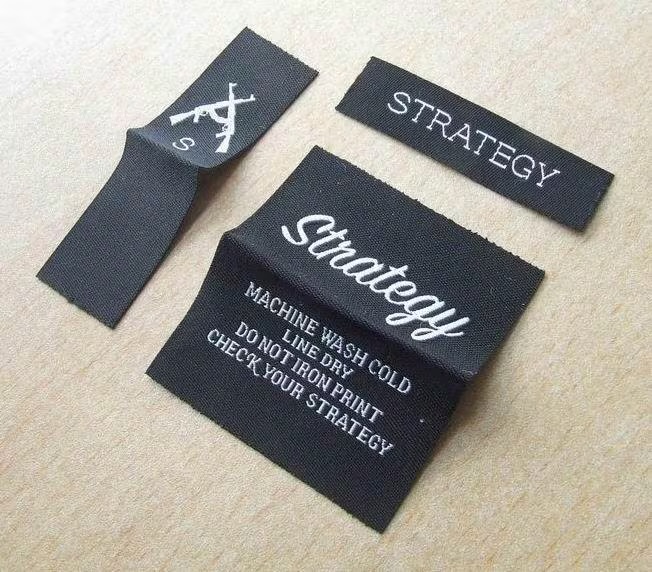 Strategy black woven garment labels